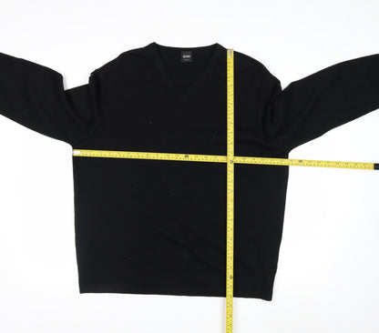 Hugo Boss Men's Black Wool V-Neck Slim Fit Jumper 2XL