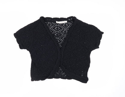 Style by EWM Women Black Crochet Open Cardigan Size 14 Short Sleeve