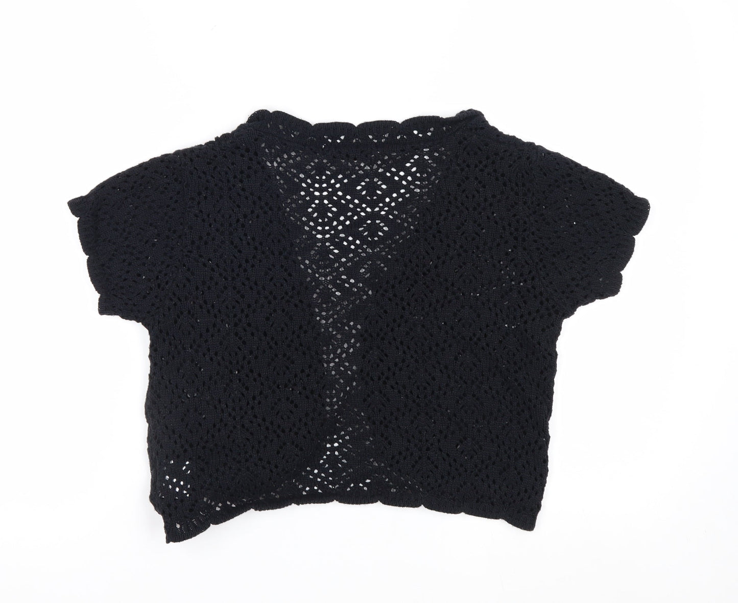 Style by EWM Women Black Crochet Open Cardigan Size 14 Short Sleeve