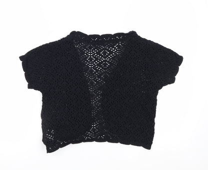 Style by EWM Women Black Crochet Open Cardigan Size 14 Short Sleeve