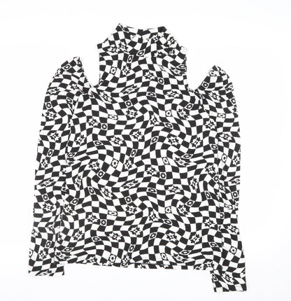 ASOS DESIGN Womens Black Check High Neck Cold Shoulder Blouse Size 16 Plus
