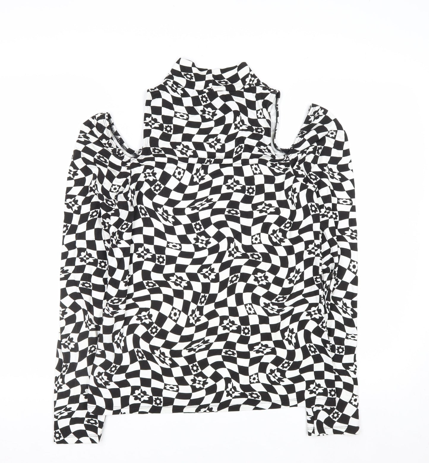 ASOS DESIGN Womens Black Check High Neck Cold Shoulder Blouse Size 16 Plus