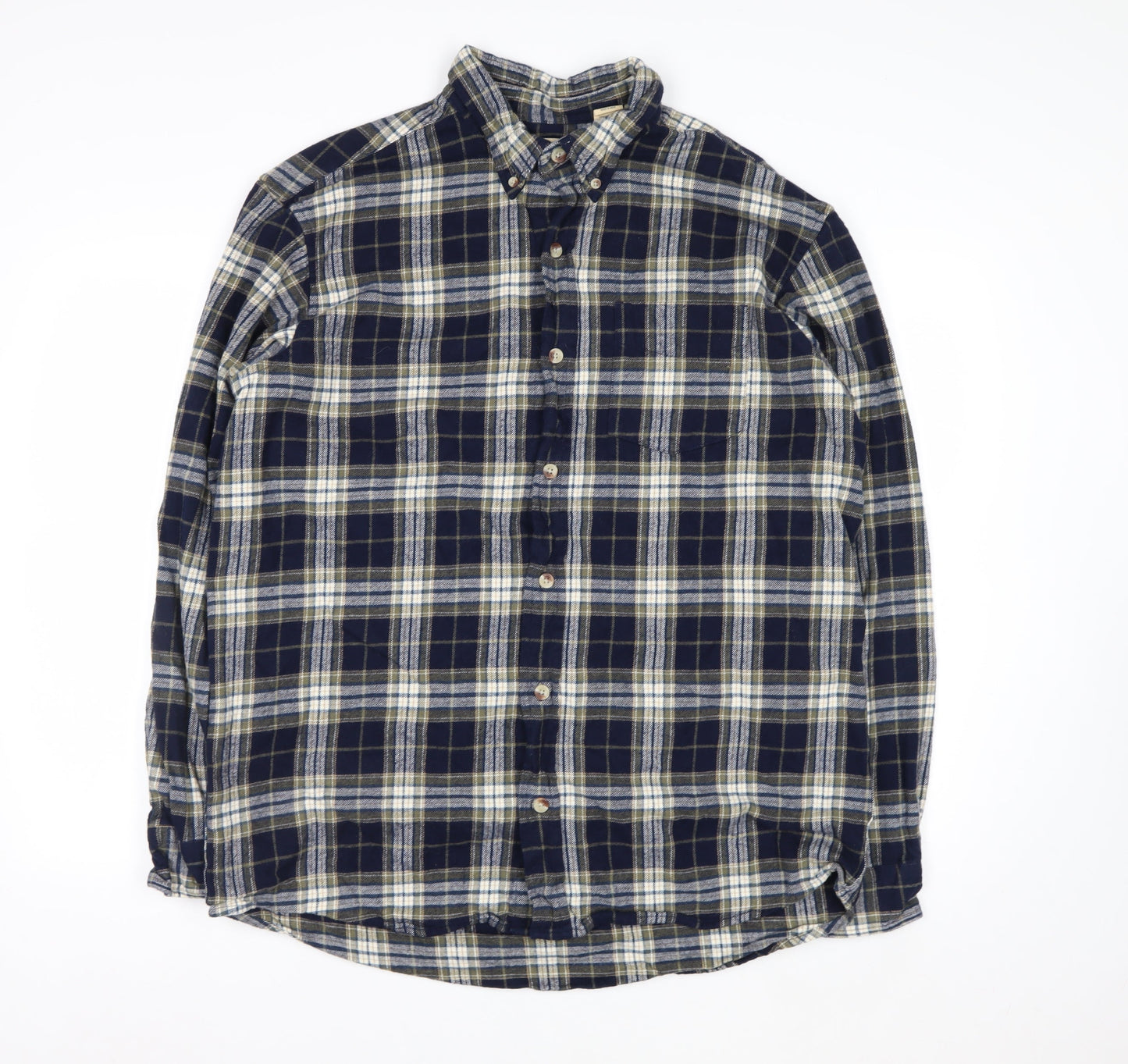 Red Head Men’s Navy Check Cotton Flannel Button-Up Shirt L