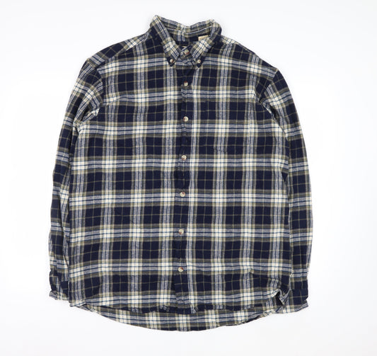 Red Head Men’s Navy Check Cotton Flannel Button-Up Shirt L