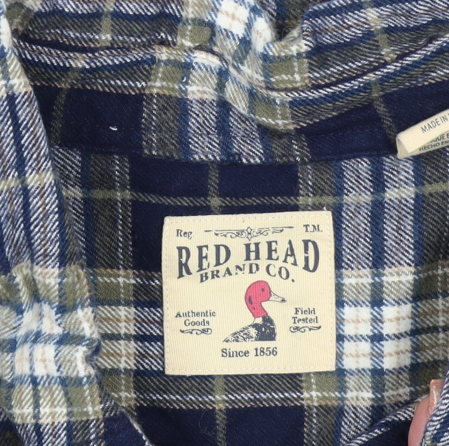 Red Head Men’s Navy Check Cotton Flannel Button-Up Shirt L