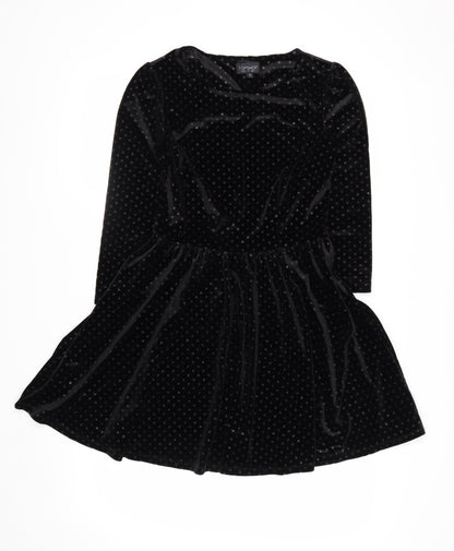 Topshop Women’s Black Velvet Polka Dot Skater Dress Size 6