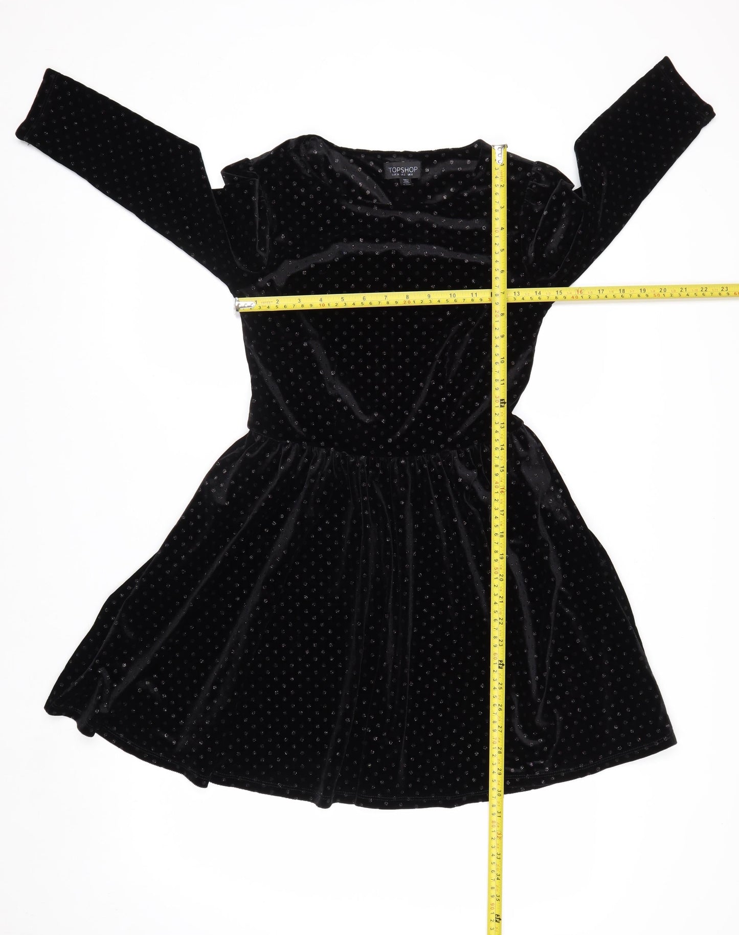 Topshop Women’s Black Velvet Polka Dot Skater Dress Size 6