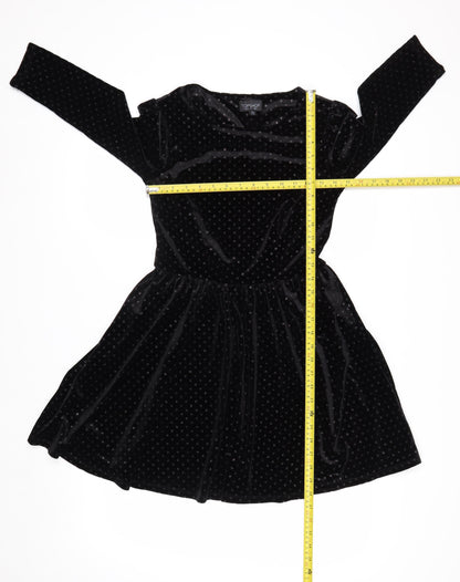 Topshop Women’s Black Velvet Polka Dot Skater Dress Size 6