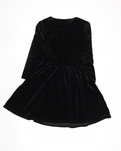 Topshop Women’s Black Velvet Polka Dot Skater Dress Size 6