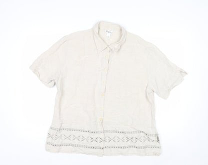 Opus Women's Beige Linen Blend Embroidered Button-Up Shirt Size 18