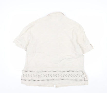 Opus Women's Beige Linen Blend Embroidered Button-Up Shirt Size 18