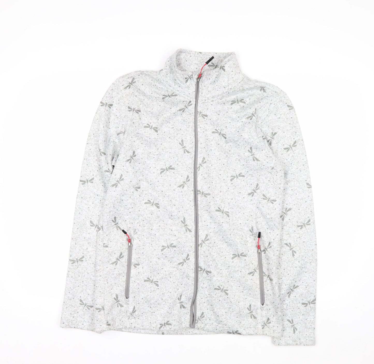 Killtec Womens Grey Full Zip Fleece Jacket Size 12 Dragonfly Print