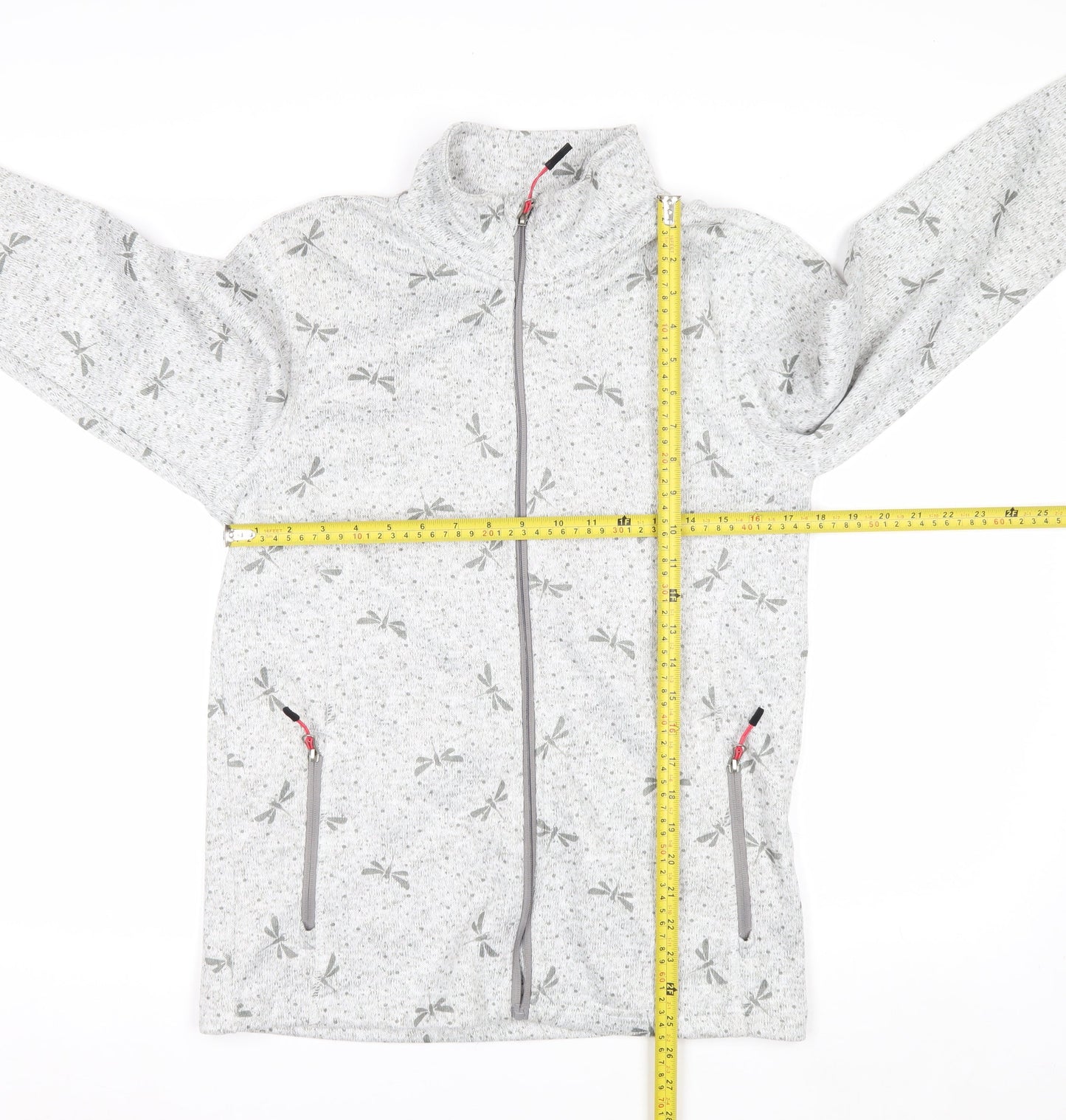 Killtec Womens Grey Full Zip Fleece Jacket Size 12 Dragonfly Print