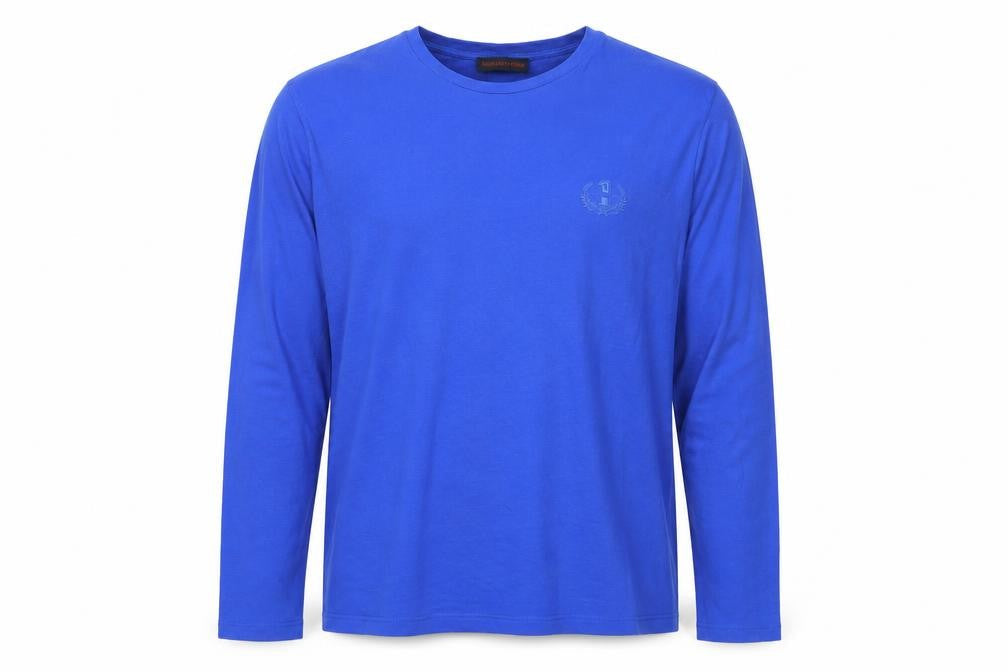 Trussardi Jeans Men's Blue Long Sleeve Cotton Crew Neck Top L