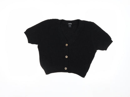 Boohoo Women's Black Short Sleeve Chunky Knit V-Neck Cardigan Size S