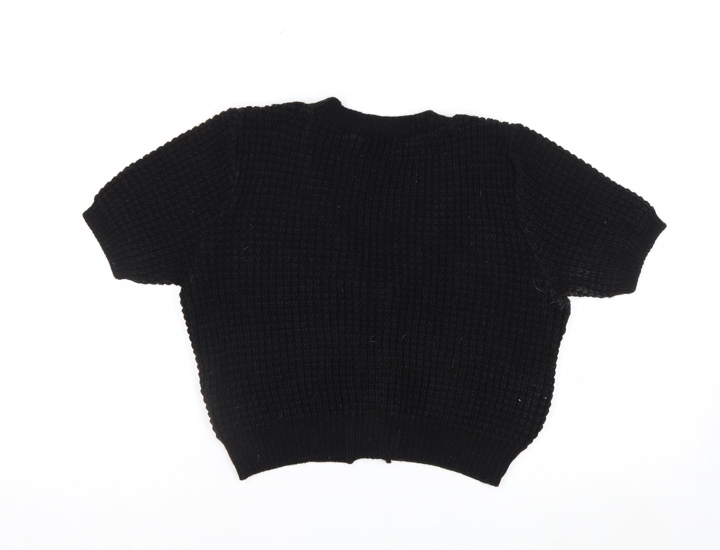 Boohoo Women's Black Short Sleeve Chunky Knit V-Neck Cardigan Size S