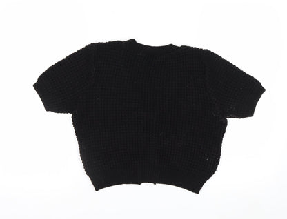 Boohoo Women's Black Short Sleeve Chunky Knit V-Neck Cardigan Size S