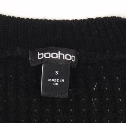 Boohoo Women's Black Short Sleeve Chunky Knit V-Neck Cardigan Size S