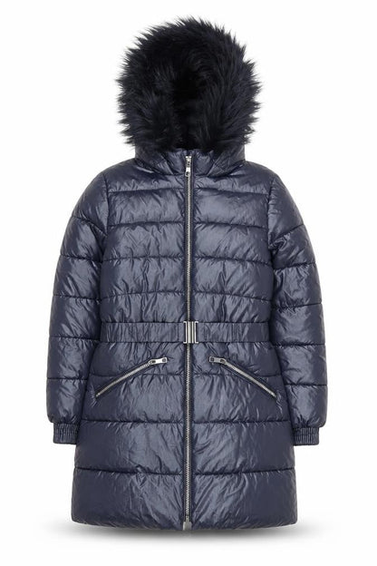 Marks & Spencer Girls Blue Hooded Belted Puffer Coat 11-12 Years
