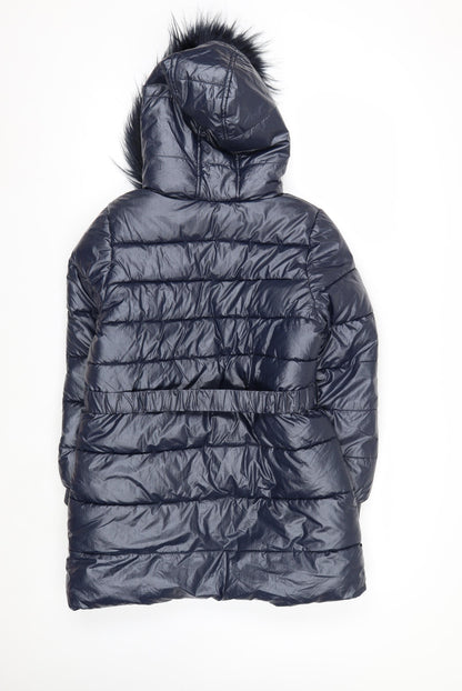 Marks and Spencer Girls Blue Hooded Belted Puffer Coat 11-12 Years