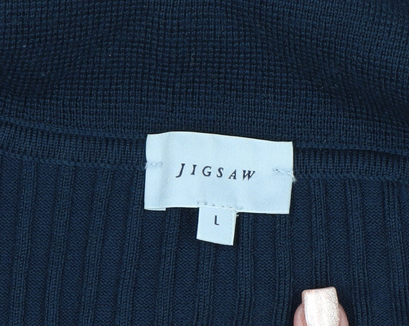 Jigsaw Women's Blue Wool Blend Collared Long Sleeve Cardigan L