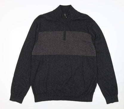 Tu Men's Grey XL 1/2 Zip Cotton High Neck Jumper