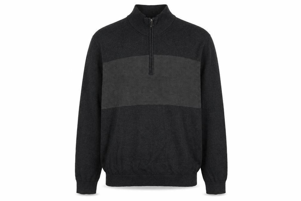 Tu Men's Grey XL 1/2 Zip Cotton High Neck Jumper