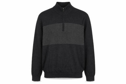 Tu Men's Grey XL 1/2 Zip Cotton High Neck Jumper