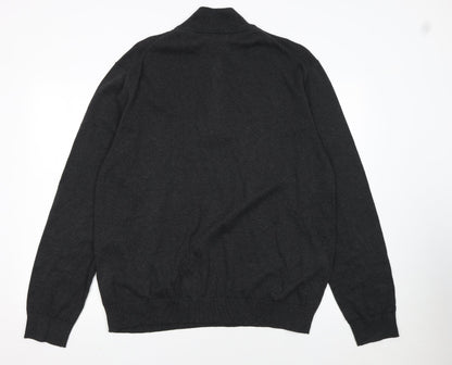 Tu Men's Grey XL 1/2 Zip Cotton High Neck Jumper