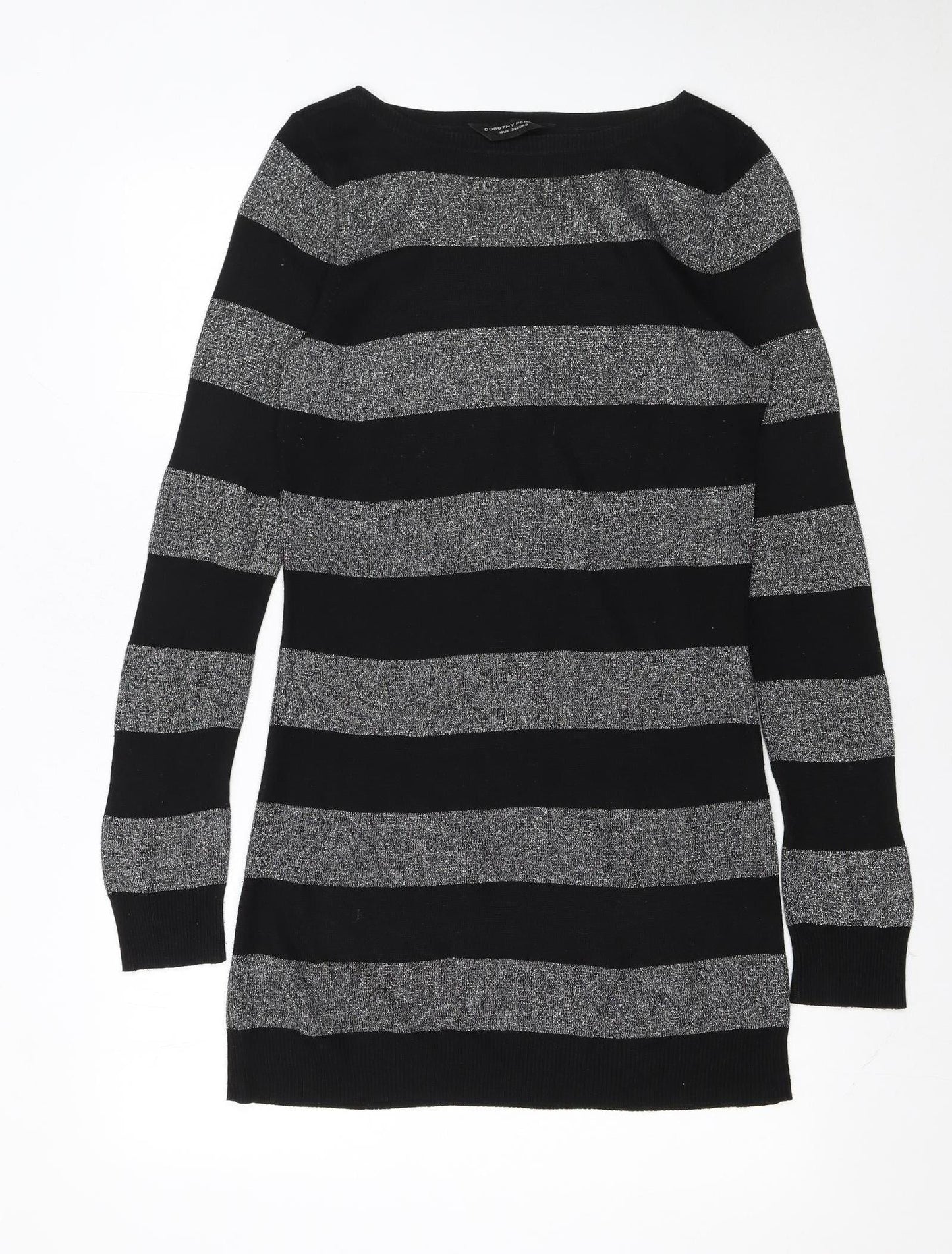 Dorothy Perkins Women Black Striped Jumper Dress Size 10 Knit Long Sleeve