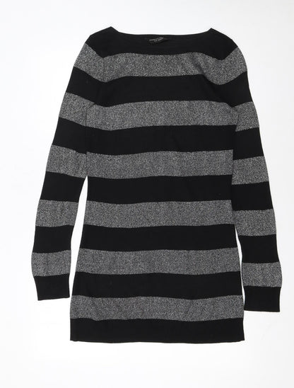 Dorothy Perkins Women Black Striped Jumper Dress Size 10 Knit Long Sleeve