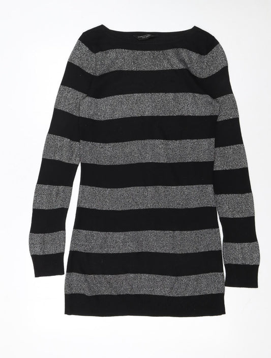 Dorothy Perkins Women Black Striped Jumper Dress Size 10 Knit Long Sleeve