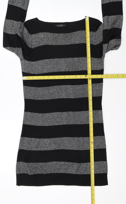 Dorothy Perkins Women Black Striped Jumper Dress Size 10 Knit Long Sleeve
