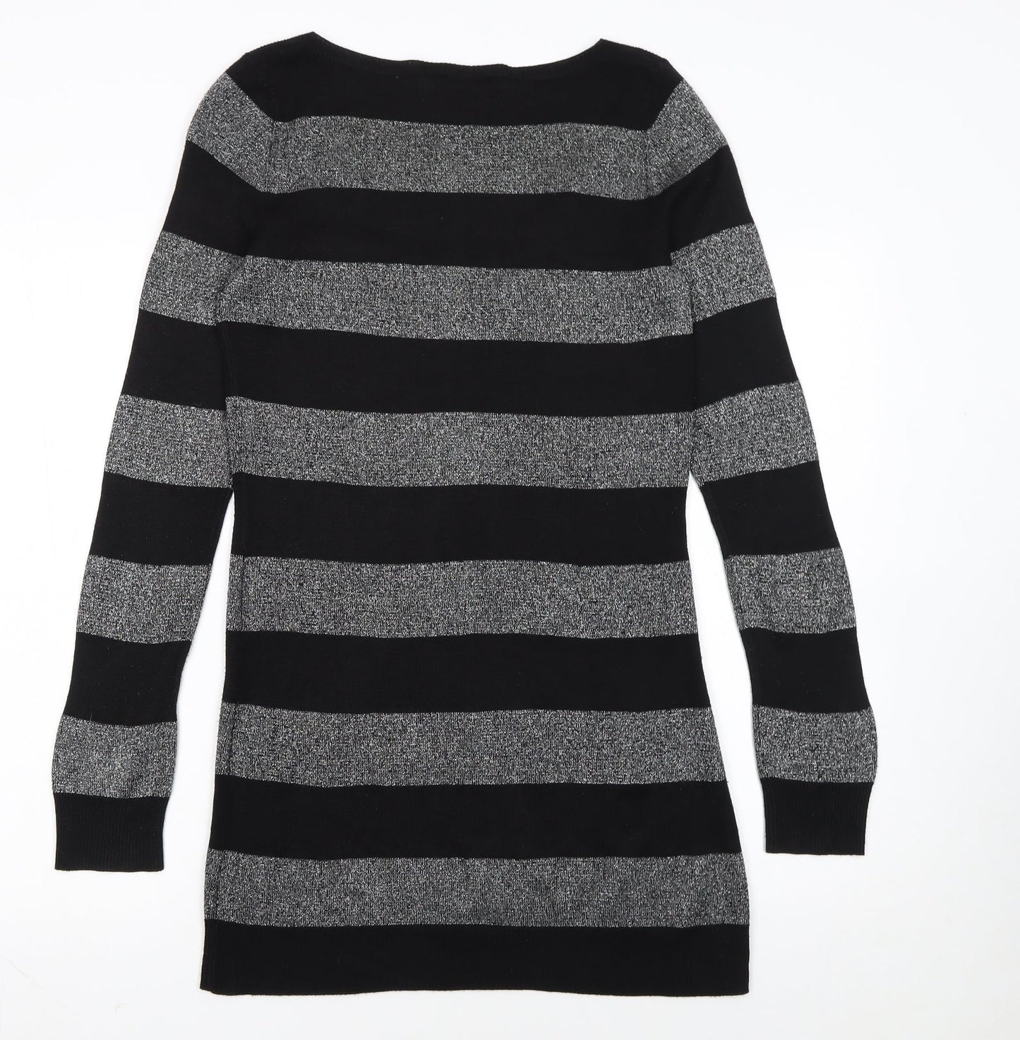 Dorothy Perkins Women Black Striped Jumper Dress Size 10 Knit Long Sleeve