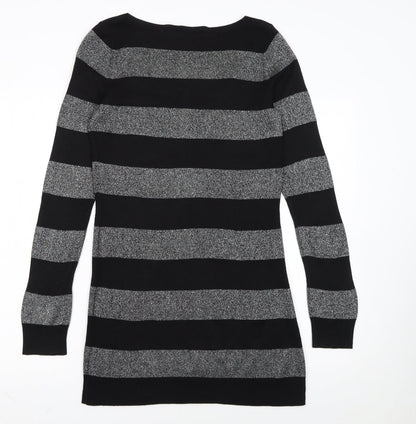 Dorothy Perkins Women Black Striped Jumper Dress Size 10 Knit Long Sleeve