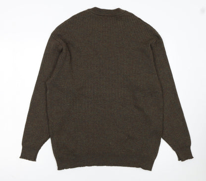 Jaeger Men’s Brown Wool V-Neck Ribbed Jumper XL Made in Great Britain