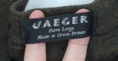 Jaeger Men’s Brown Wool V-Neck Ribbed Jumper XL Made in Great Britain