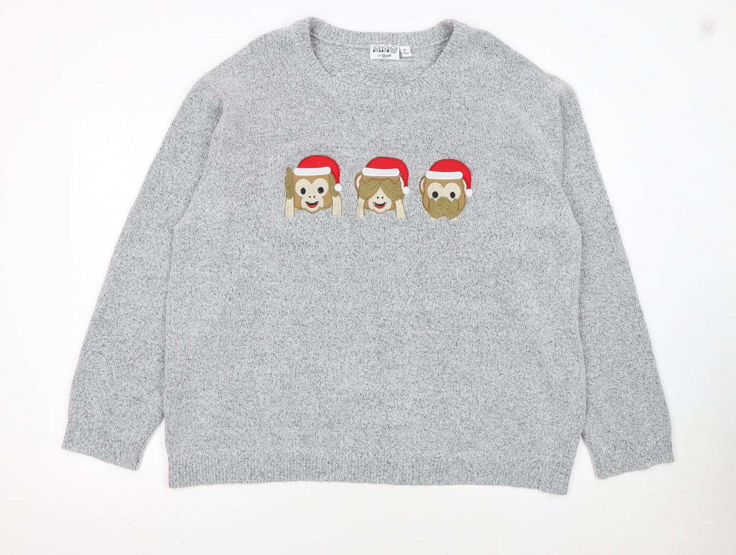 Bravado Womens Grey XL Pullover Jumper With Christmas Monkeys