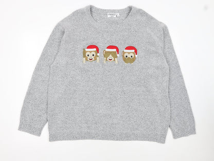 Bravado Womens Grey XL Pullover Jumper With Christmas Monkeys