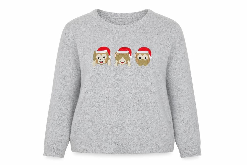 Bravado Womens Grey XL Pullover Jumper With Christmas Monkeys