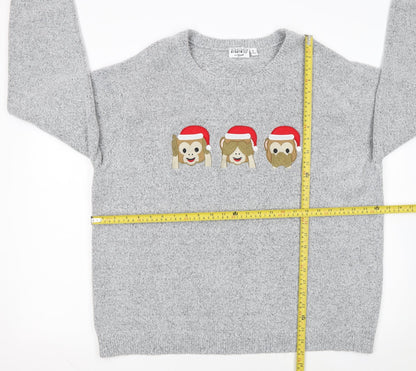 Bravado Womens Grey XL Pullover Jumper With Christmas Monkeys