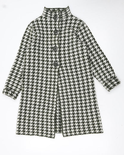 KENAR Womens Black White Houndstooth High Neck Button Cardigan S