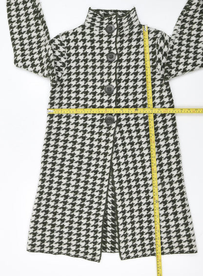 KENAR Womens Black White Houndstooth High Neck Button Cardigan S