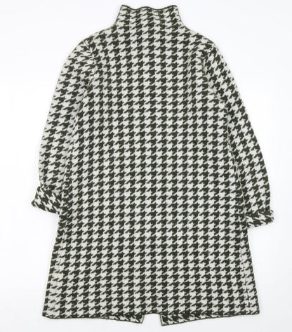 KENAR Womens Black White Houndstooth High Neck Button Cardigan S