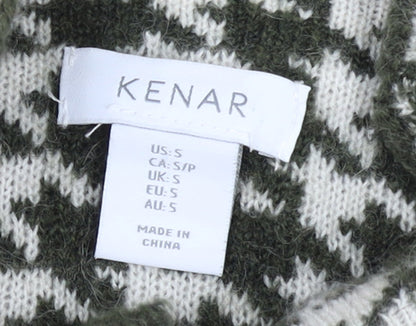 KENAR Womens Black White Houndstooth High Neck Button Cardigan S