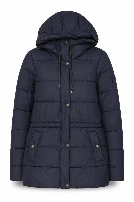 Barbour Women's Blue Puffer Jacket Size 8 Hooded Lined Mid-Length