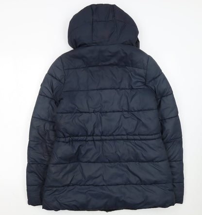 Barbour Women's Blue Puffer Jacket Size 8 Hooded Lined Mid-Length