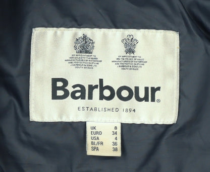 Barbour Women's Blue Puffer Jacket Size 8 Hooded Lined Mid-Length