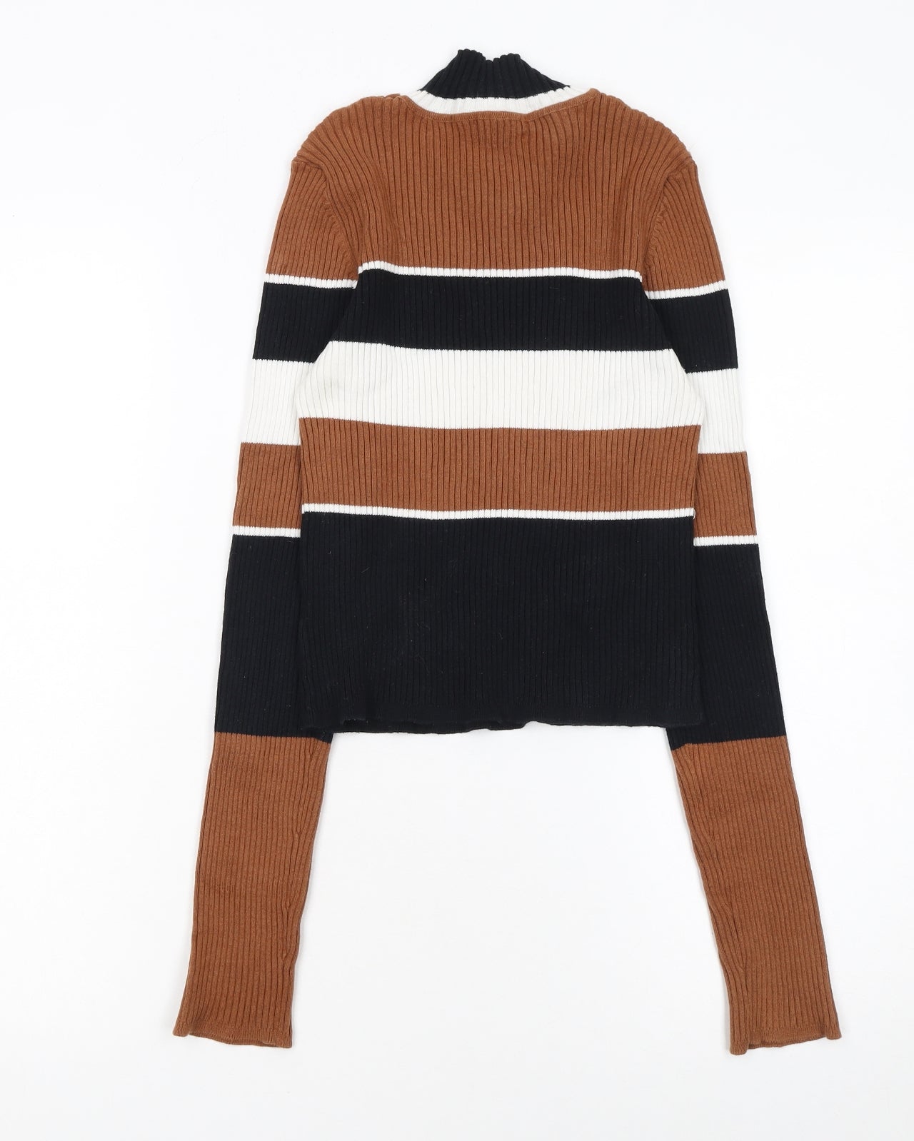 Forever 21 Women’s Multicoloured Ribbed High Neck Striped Jumper Size M