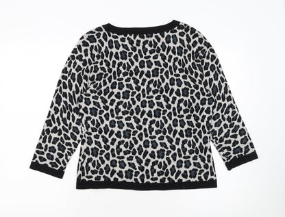 Precis Women Grey Leopard Print Scoop Neck Pullover Jumper Size S